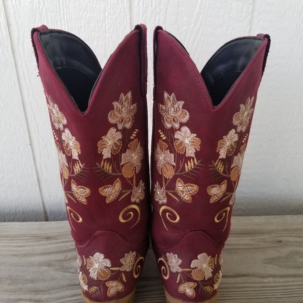Roper Flower Embroidery Womens Wine Cowboy Western Boots 9 M - Picture 12 of 13